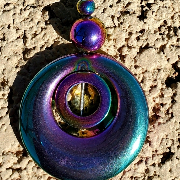 New Rainbow Hematite Round Pendant. - Picture 3 of 11